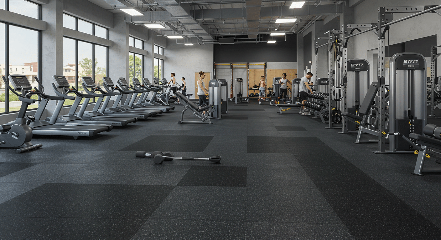 Commercial gym flooring installation showcasing different materials and applications